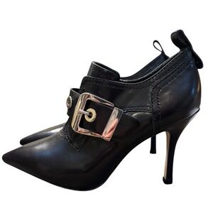 Larroude Black Ankle Boots with Silver Buckle